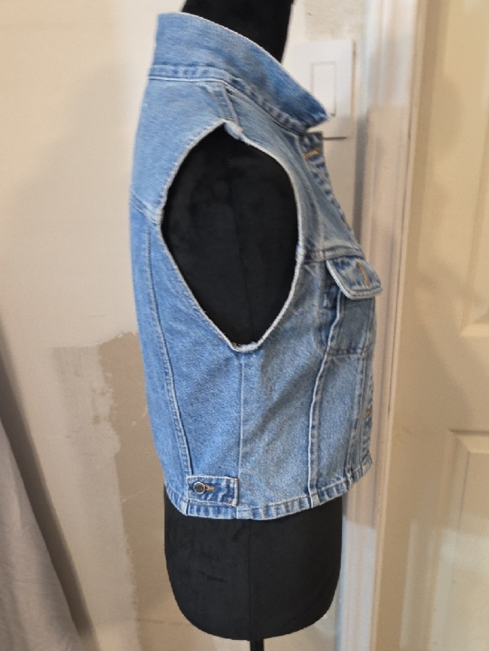 SilverHawk Light Blue Denim Sleeveless Button-Up Vest Cottagecore Biker Layer - Picture 6 of 9